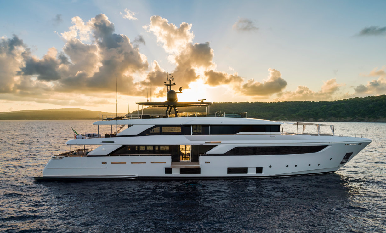 Custom Line yacht at sunset