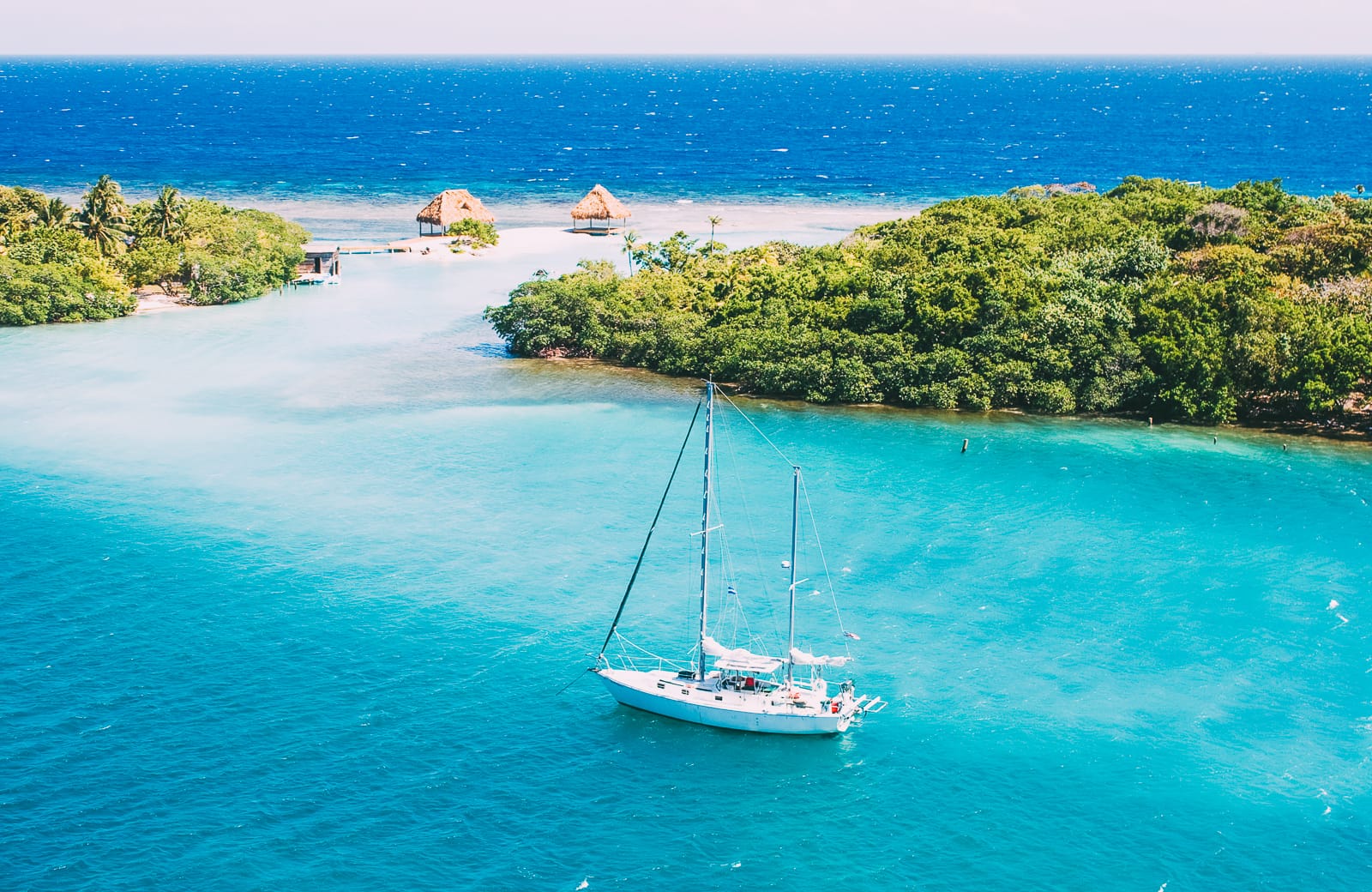 Sailing yacht anchored in Roatan Bay Islands